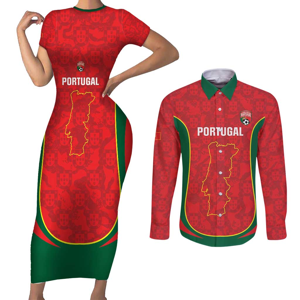Custom Portugal Football Couples Matching Short Sleeve Bodycon Dress and Long Sleeve Button Shirt 2026 Come On Selecao das Quinas - Red - Wonder Print Shop