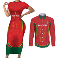 Custom Portugal Football Couples Matching Short Sleeve Bodycon Dress and Long Sleeve Button Shirt 2026 Come On Selecao das Quinas - Red - Wonder Print Shop