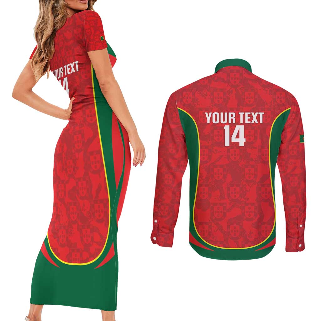 Custom Portugal Football Couples Matching Short Sleeve Bodycon Dress and Long Sleeve Button Shirt 2026 Come On Selecao das Quinas - Red - Wonder Print Shop