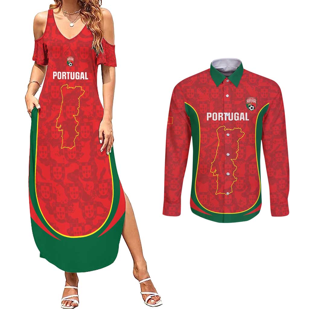 Custom Portugal Football Couples Matching Summer Maxi Dress and Long Sleeve Button Shirt 2026 Come On Selecao das Quinas - Red - Wonder Print Shop
