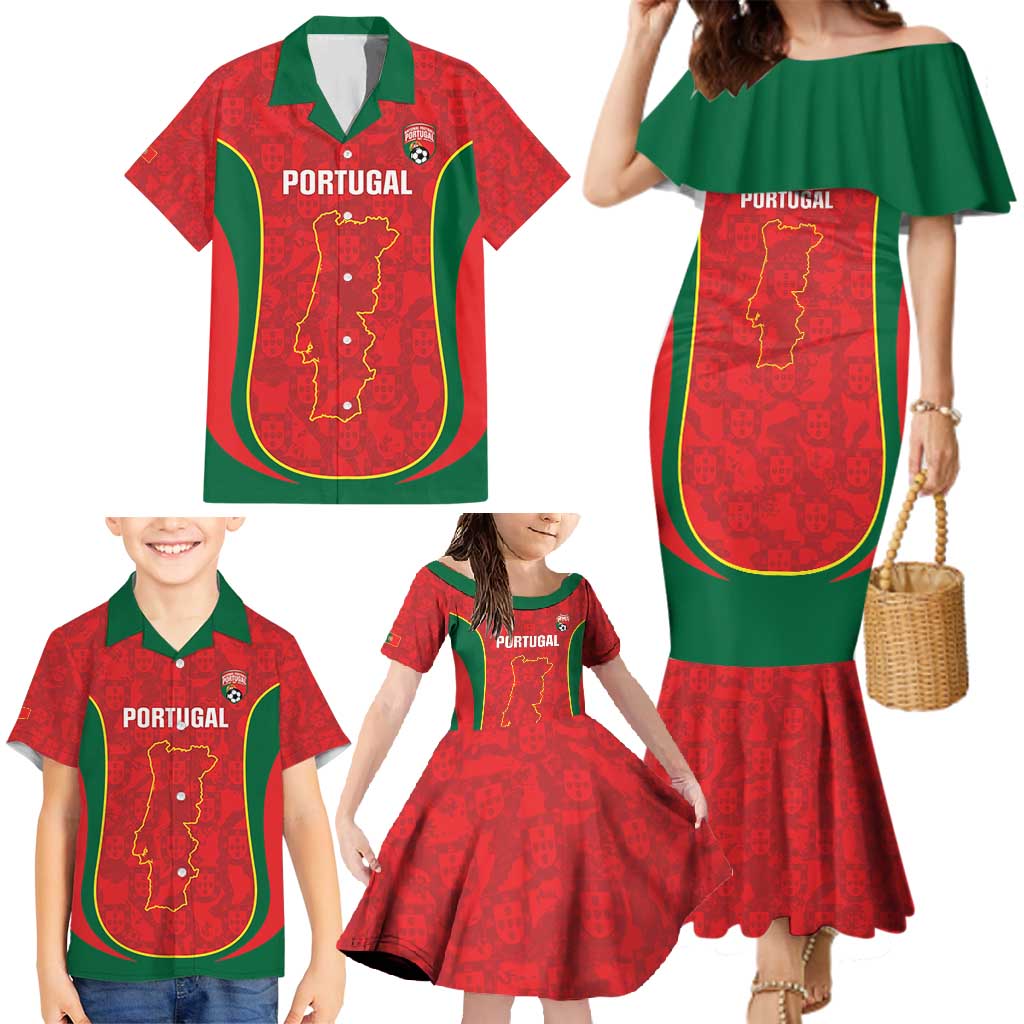 Custom Portugal Football Family Matching Mermaid Dress and Hawaiian Shirt 2026 Come On Selecao das Quinas - Red - Wonder Print Shop