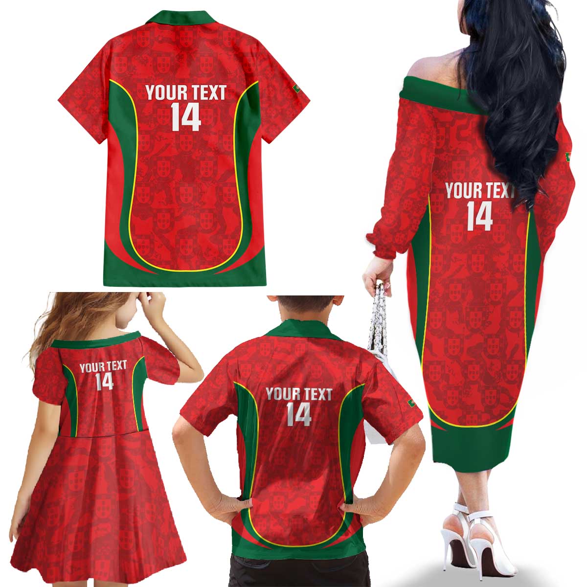 Custom Portugal Football Family Matching Off The Shoulder Long Sleeve Dress and Hawaiian Shirt 2026 Come On Selecao das Quinas - Red - Wonder Print Shop