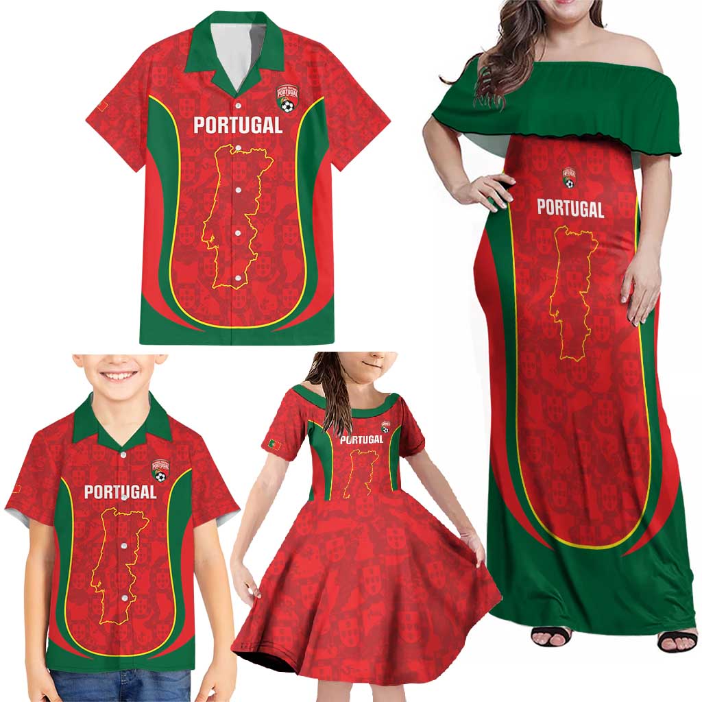 Custom Portugal Football Family Matching Off Shoulder Maxi Dress and Hawaiian Shirt 2026 Come On Selecao das Quinas - Red - Wonder Print Shop