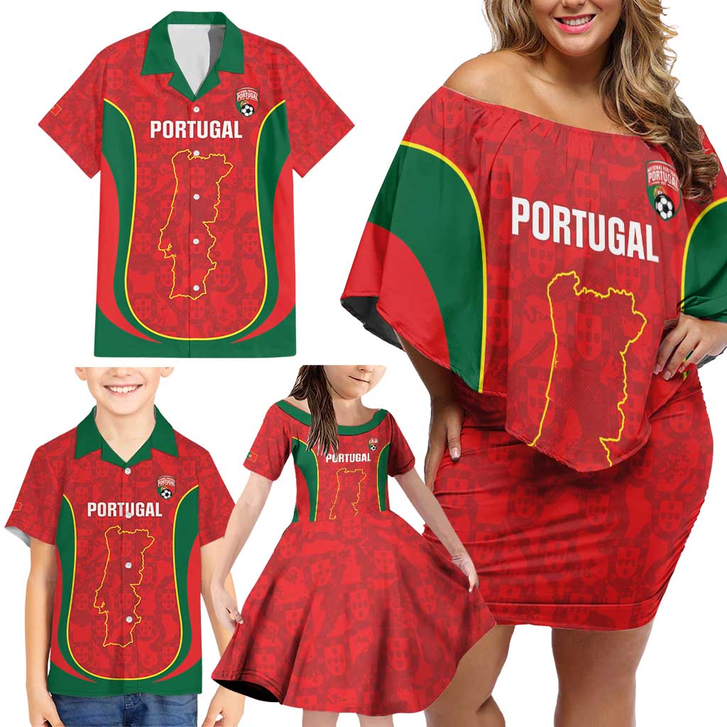 Custom Portugal Football Family Matching Off Shoulder Short Dress and Hawaiian Shirt 2026 Come On Selecao das Quinas - Red - Wonder Print Shop