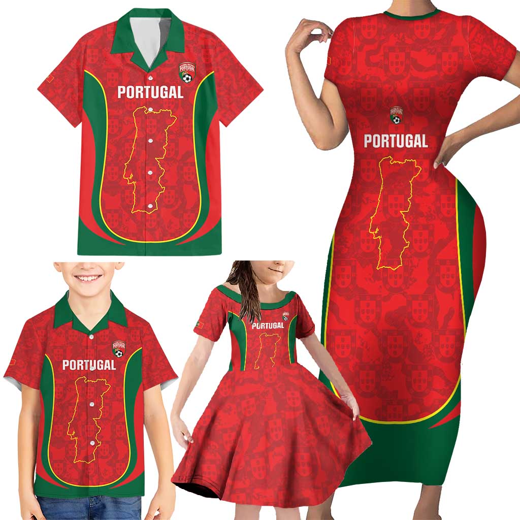 Custom Portugal Football Family Matching Short Sleeve Bodycon Dress and Hawaiian Shirt 2026 Come On Selecao das Quinas - Red - Wonder Print Shop