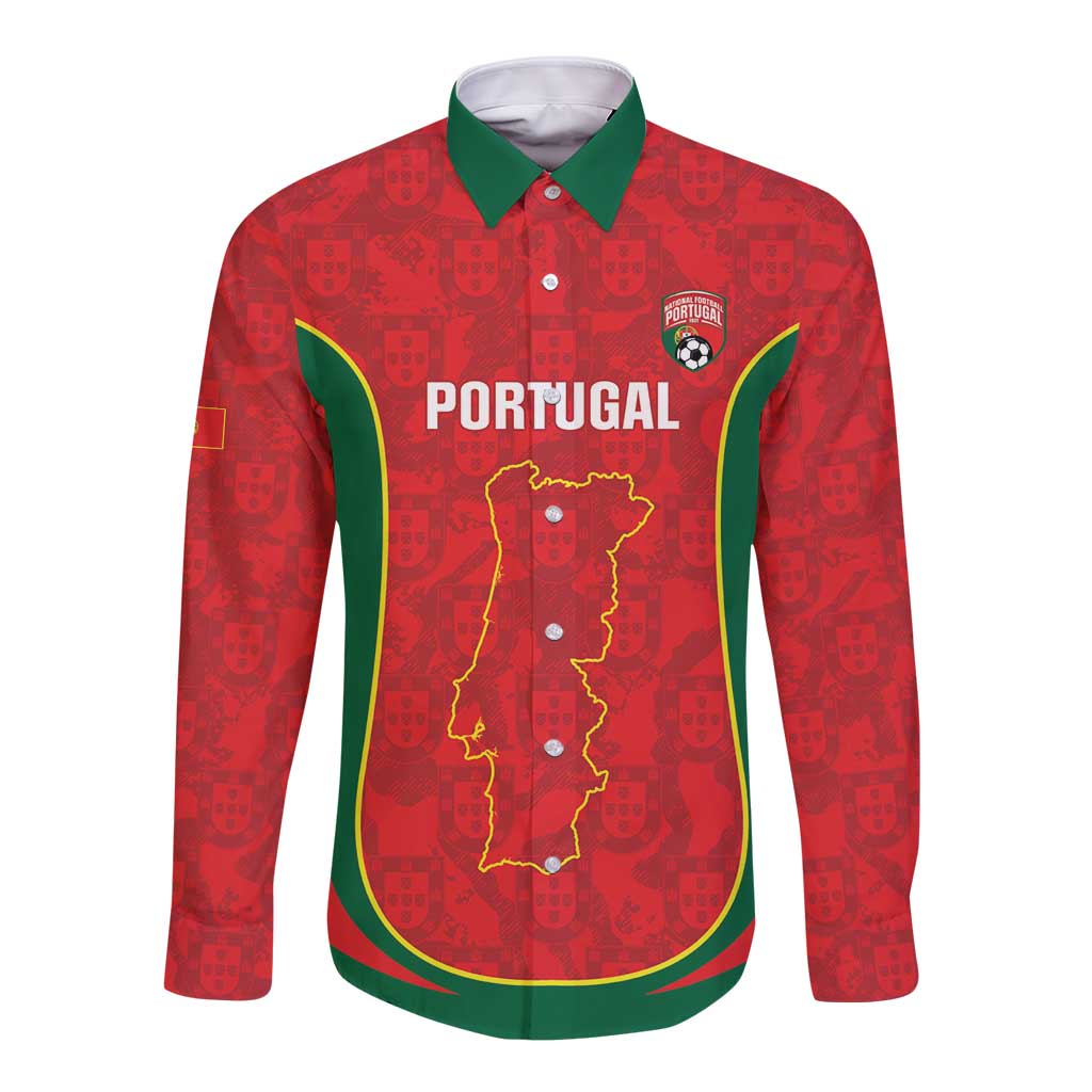 Custom Portugal Football Long Sleeve Button Shirt 2026 Come On Selecao das Quinas - Red - Wonder Print Shop