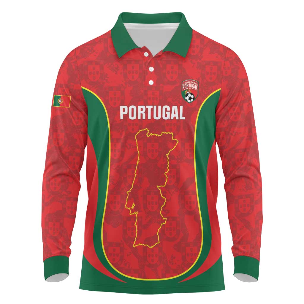 Custom Portugal Football Long Sleeve Polo Shirt 2026 Come On Selecao das Quinas - Red - Wonder Print Shop