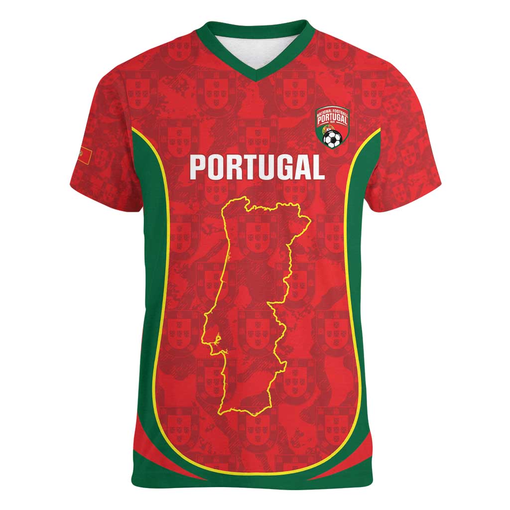 Custom Portugal Football Women V-Neck T-Shirt 2026 Come On Selecao das Quinas - Red - Wonder Print Shop