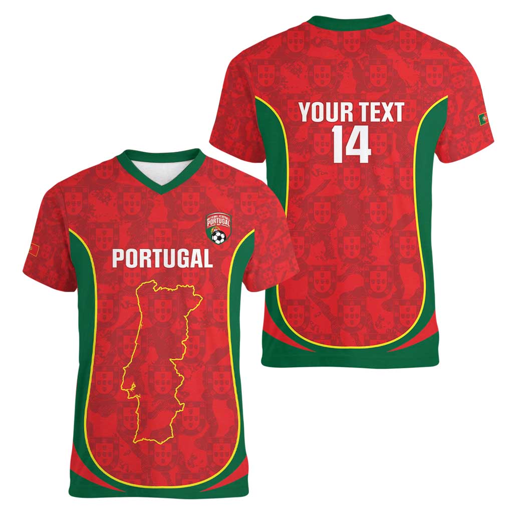 Custom Portugal Football Women V-Neck T-Shirt 2026 Come On Selecao das Quinas - Red - Wonder Print Shop