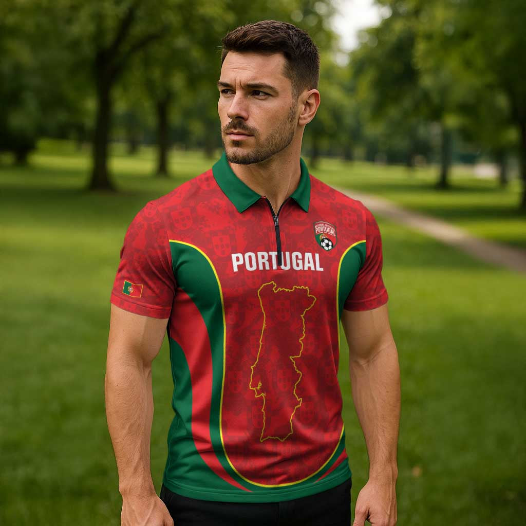 Custom Portugal Football Zipper Polo Shirt 2026 Come On Selecao das Quinas - Red - Wonder Print Shop