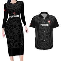 Custom Portugal Football Couples Matching Long Sleeve Bodycon Dress and Hawaiian Shirt 2026 Come On Selecao das Quinas - Black - Wonder Print Shop