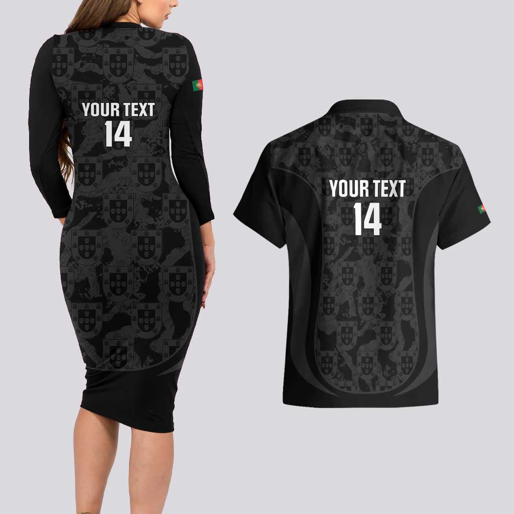 Custom Portugal Football Couples Matching Long Sleeve Bodycon Dress and Hawaiian Shirt 2026 Come On Selecao das Quinas - Black - Wonder Print Shop