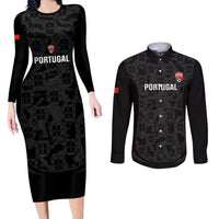 Custom Portugal Football Couples Matching Long Sleeve Bodycon Dress and Long Sleeve Button Shirt 2026 Come On Selecao das Quinas - Black - Wonder Print Shop