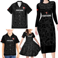 Custom Portugal Football Family Matching Long Sleeve Bodycon Dress and Hawaiian Shirt 2026 Come On Selecao das Quinas - Black - Wonder Print Shop