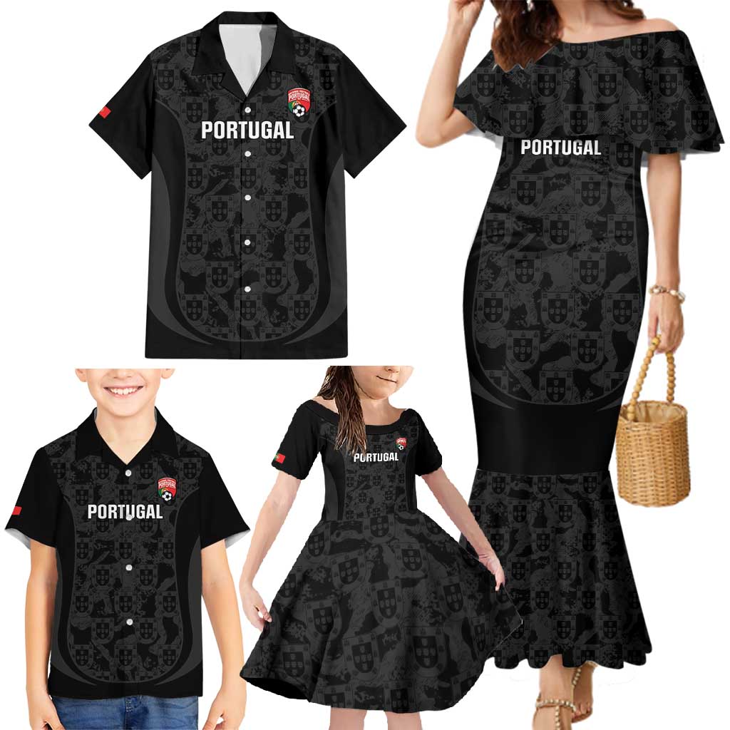 Custom Portugal Football Family Matching Mermaid Dress and Hawaiian Shirt 2026 Come On Selecao das Quinas - Black - Wonder Print Shop
