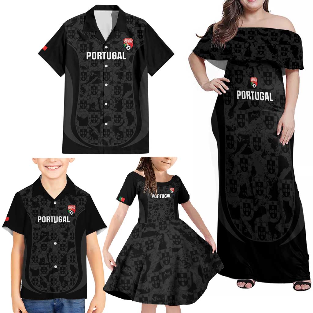 Custom Portugal Football Family Matching Off Shoulder Maxi Dress and Hawaiian Shirt 2026 Come On Selecao das Quinas - Black - Wonder Print Shop