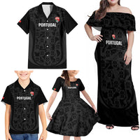 Custom Portugal Football Family Matching Off Shoulder Maxi Dress and Hawaiian Shirt 2026 Come On Selecao das Quinas - Black - Wonder Print Shop