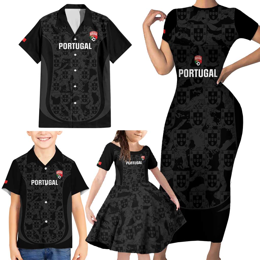 Custom Portugal Football Family Matching Short Sleeve Bodycon Dress and Hawaiian Shirt 2026 Come On Selecao das Quinas - Black - Wonder Print Shop