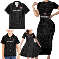 Custom Portugal Football Family Matching Short Sleeve Bodycon Dress and Hawaiian Shirt 2026 Come On Selecao das Quinas - Black - Wonder Print Shop