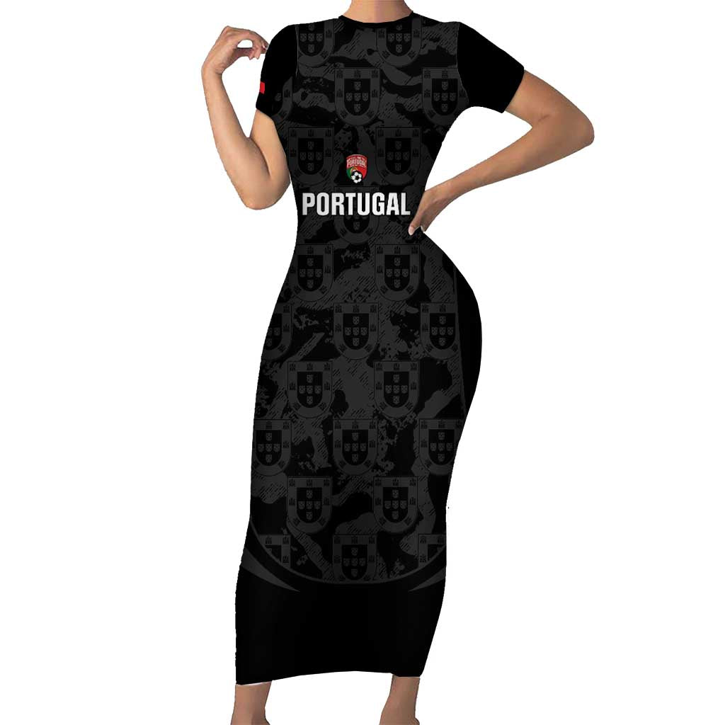 Custom Portugal Football Family Matching Short Sleeve Bodycon Dress and Hawaiian Shirt 2026 Come On Selecao das Quinas - Black - Wonder Print Shop