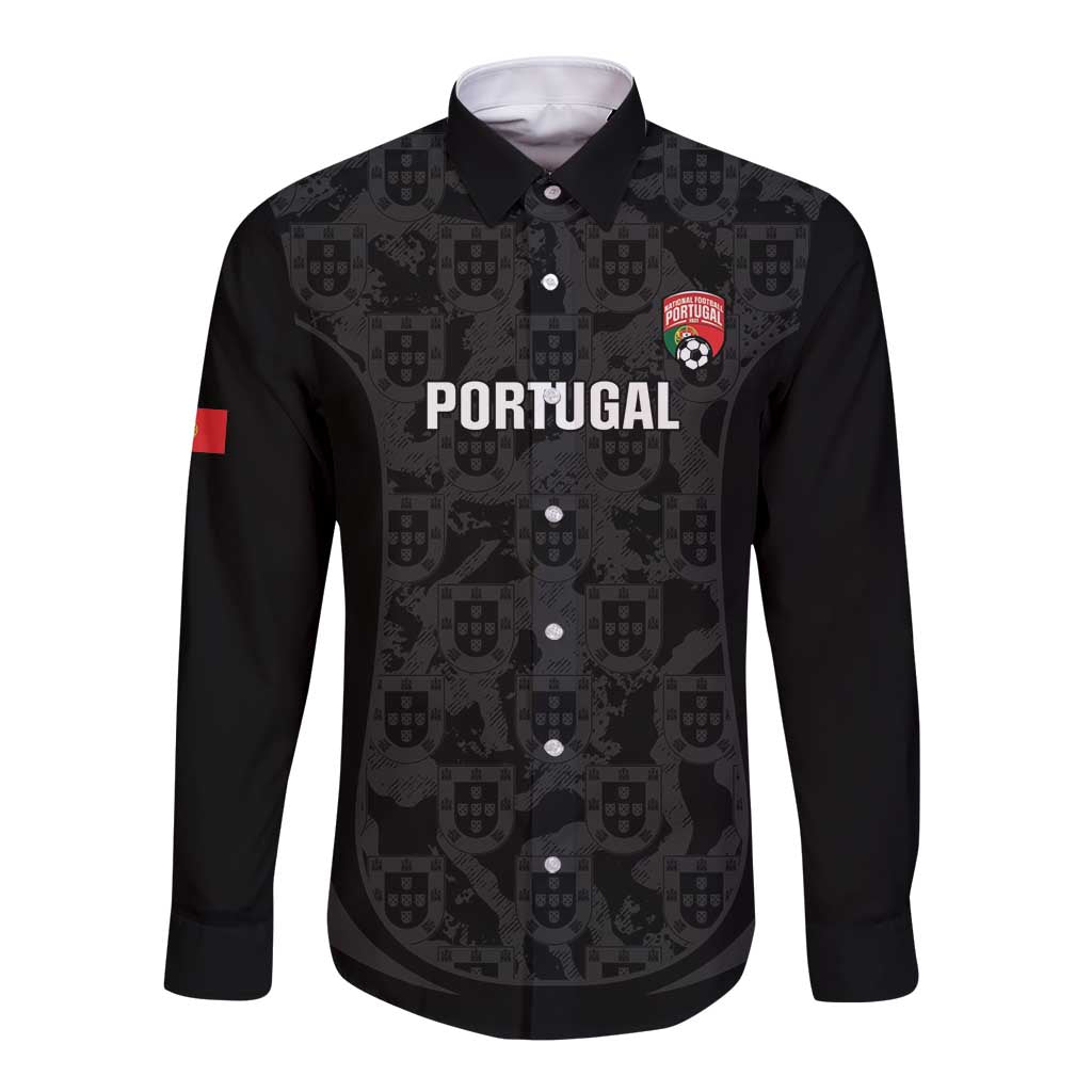Custom Portugal Football Long Sleeve Button Shirt 2026 Come On Selecao das Quinas - Black - Wonder Print Shop