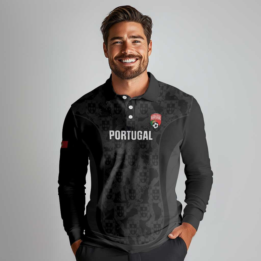 Custom Portugal Football Long Sleeve Polo Shirt 2026 Come On Selecao das Quinas - Black - Wonder Print Shop
