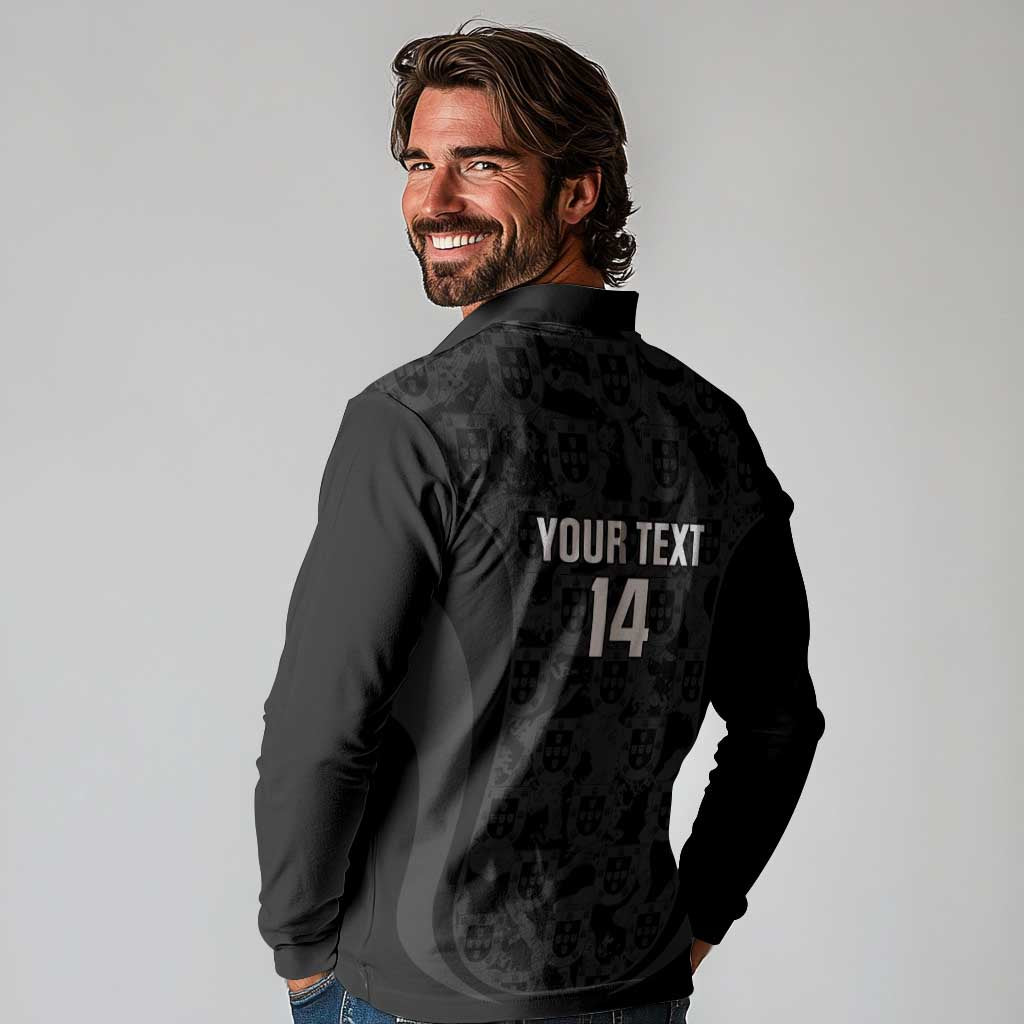 Custom Portugal Football Long Sleeve Polo Shirt 2026 Come On Selecao das Quinas - Black - Wonder Print Shop