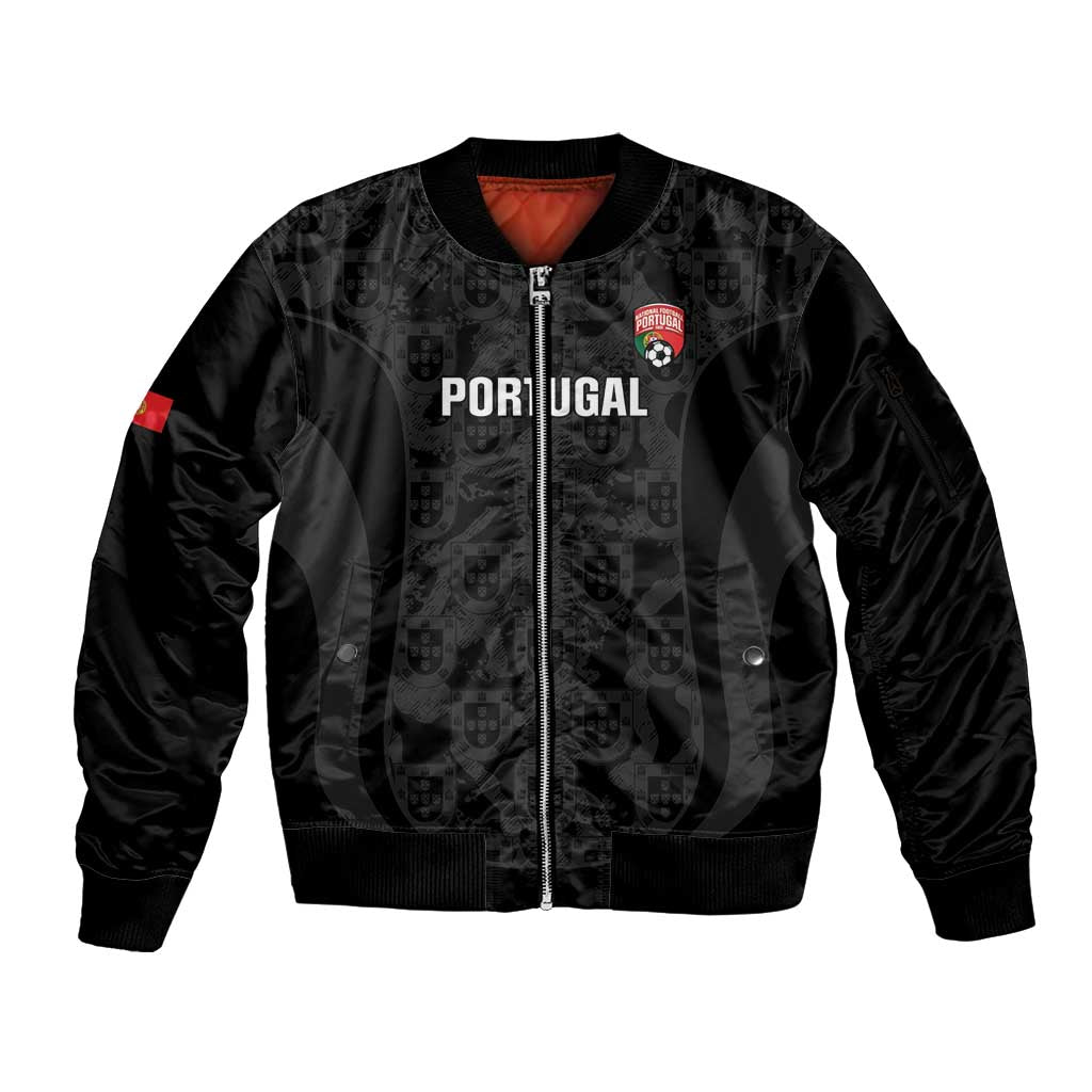 Custom Portugal Football Sleeve Zip Bomber Jacket 2026 Come On Selecao das Quinas - Black - Wonder Print Shop