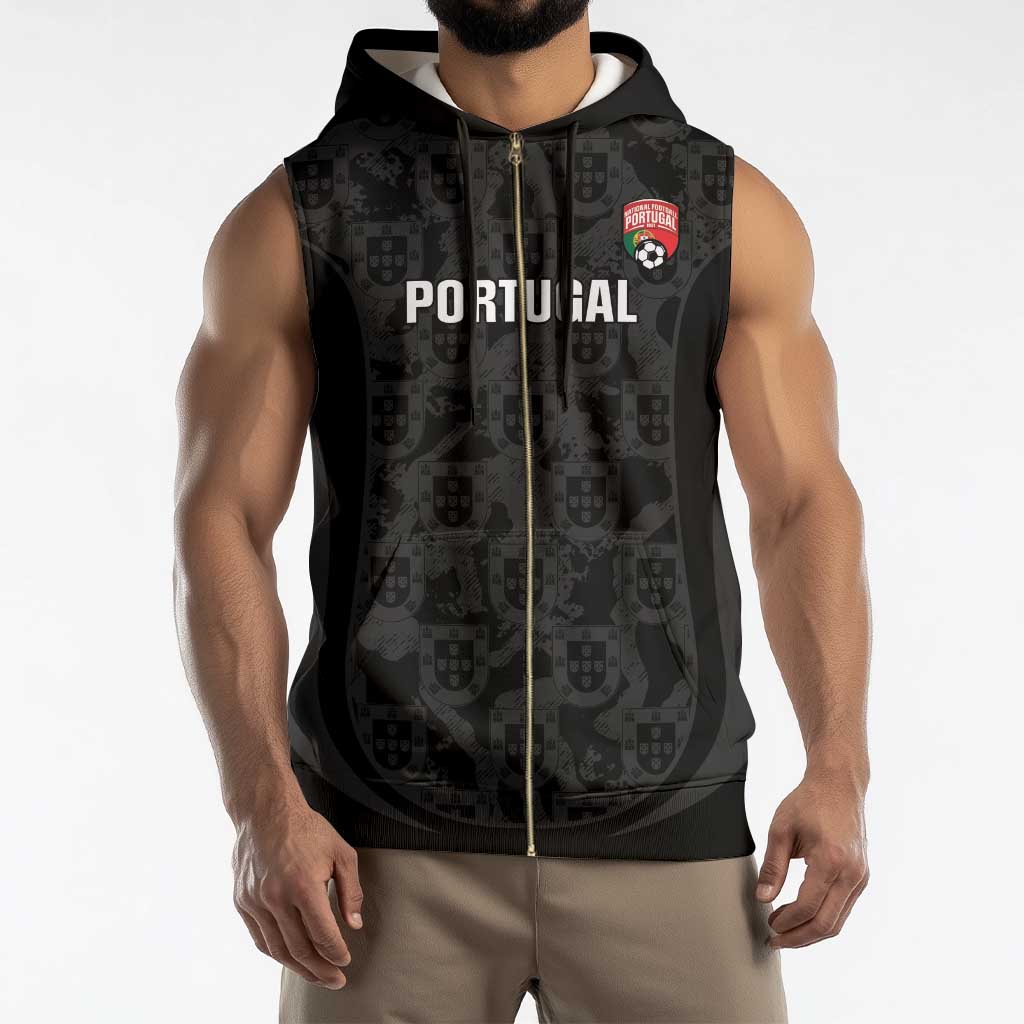 Custom Portugal Football Sleeveless Zip Hoodie 2026 Come On Selecao das Quinas - Black - Wonder Print Shop