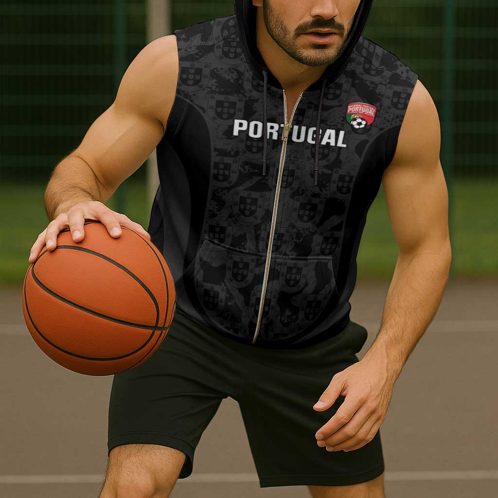 Custom Portugal Football Sleeveless Zip Hoodie 2026 Come On Selecao das Quinas - Black - Wonder Print Shop
