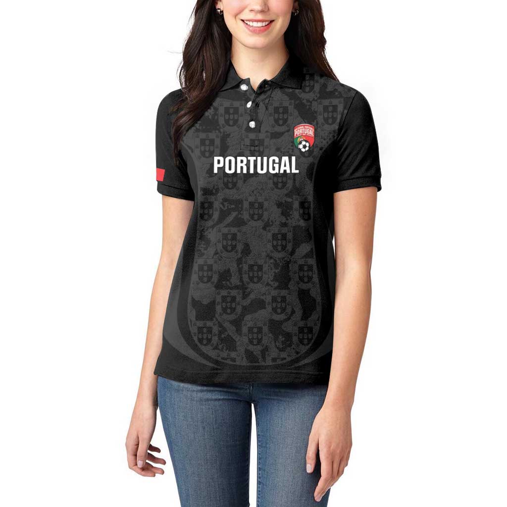 Custom Portugal Football Women Polo Shirt 2026 Come On Selecao das Quinas - Black - Wonder Print Shop