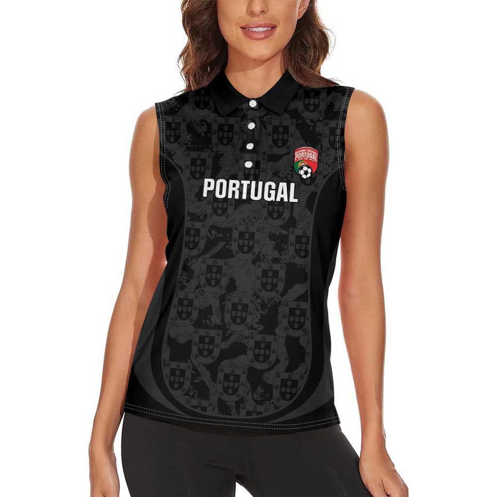 Custom Portugal Football Women Sleeveless Polo Shirt 2026 Come On Selecao das Quinas - Black - Wonder Print Shop