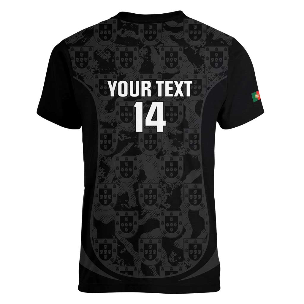 Custom Portugal Football Women V-Neck T-Shirt 2026 Come On Selecao das Quinas - Black - Wonder Print Shop