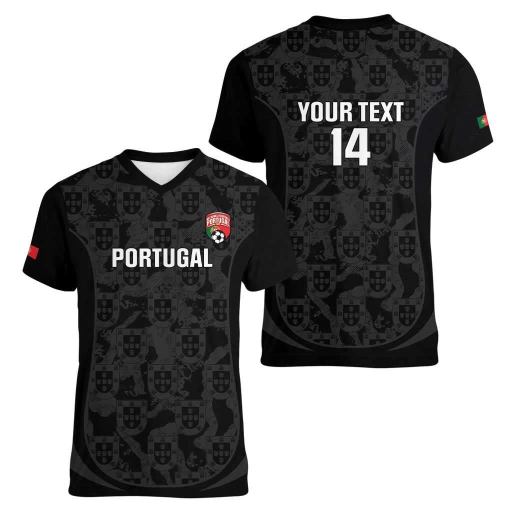 Custom Portugal Football Women V-Neck T-Shirt 2026 Come On Selecao das Quinas - Black - Wonder Print Shop