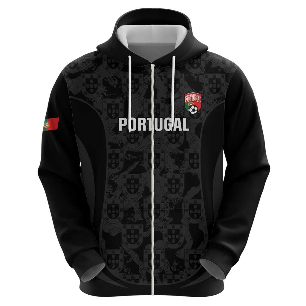 Custom Portugal Football Zip Hoodie 2026 Come On Selecao das Quinas - Black - Wonder Print Shop