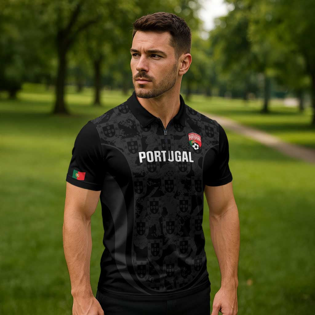 Custom Portugal Football Zipper Polo Shirt 2026 Come On Selecao das Quinas - Black - Wonder Print Shop