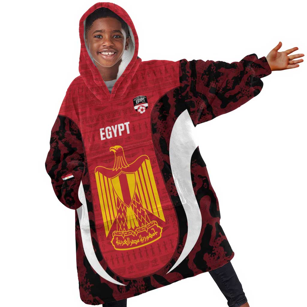 Custom Egypt Football Kid Wearable Blanket Hoodie 2026 Go Pharaohs Ancient Egyptian Pattern - Wonder Print Shop