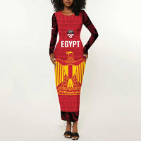 Custom Egypt Football Long Sleeve Bodycon Dress 2026 Go Pharaohs Ancient Egyptian Pattern - Wonder Print Shop
