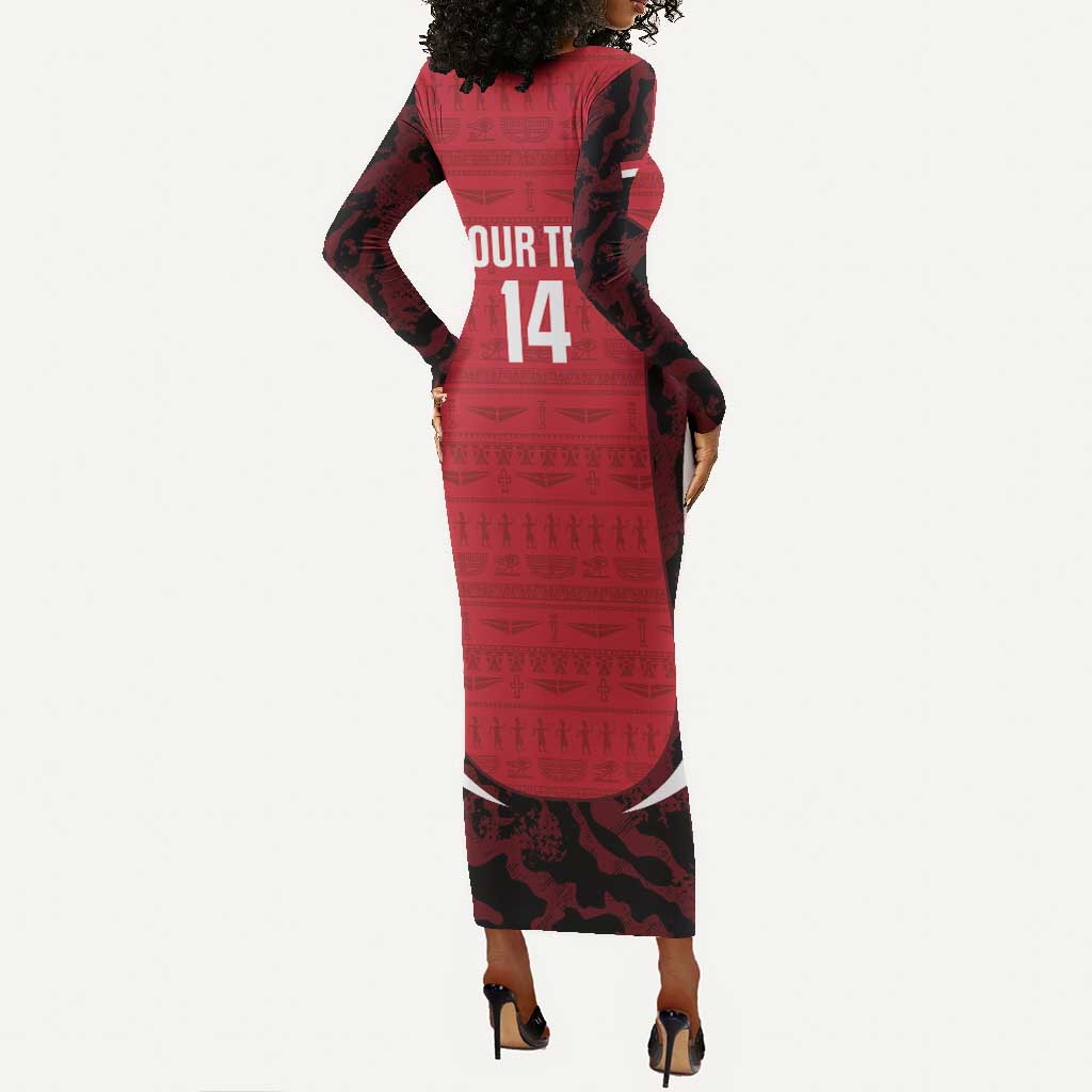 Custom Egypt Football Long Sleeve Bodycon Dress 2026 Go Pharaohs Ancient Egyptian Pattern - Wonder Print Shop