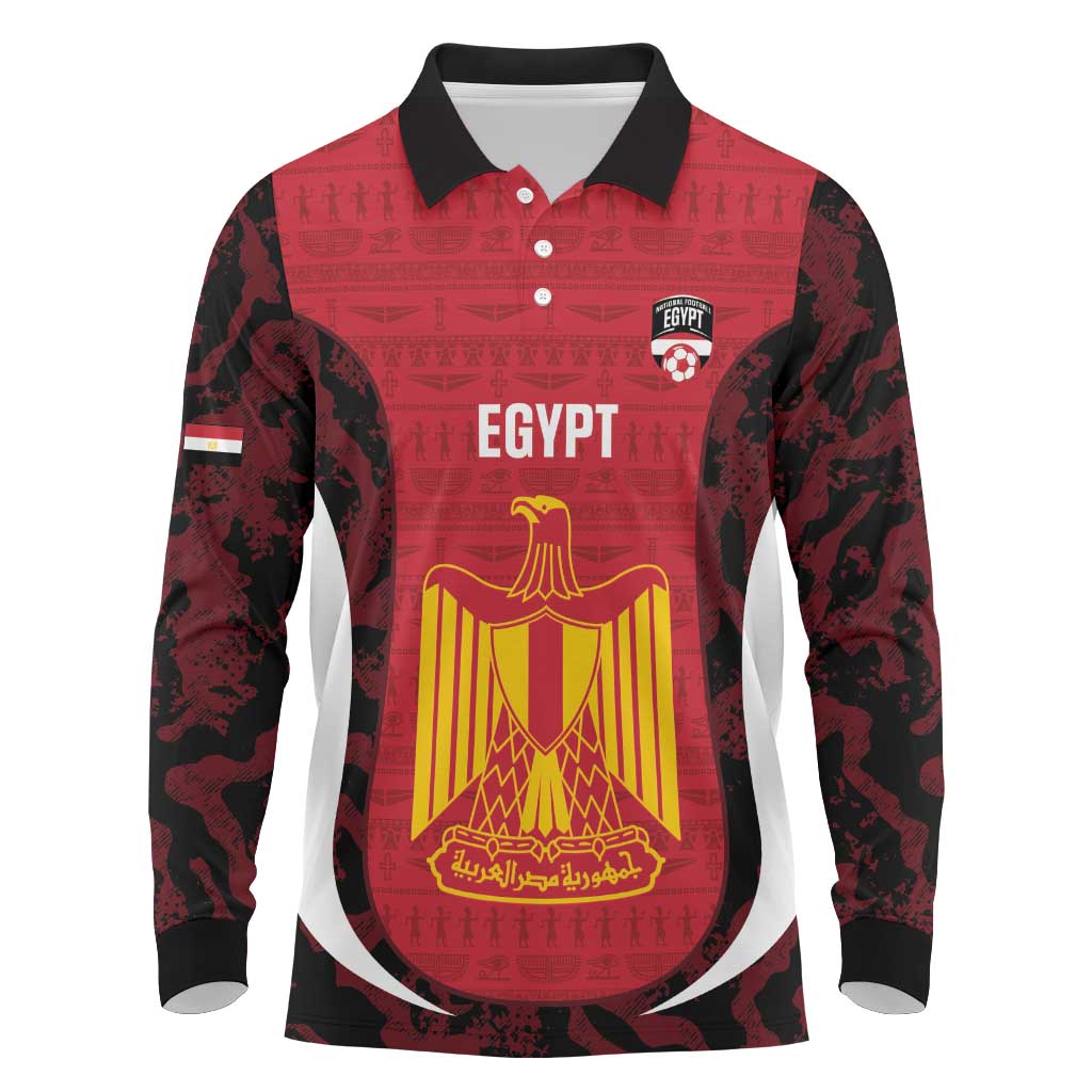 Custom Egypt Football Long Sleeve Polo Shirt 2026 Go Pharaohs Ancient Egyptian Pattern - Wonder Print Shop