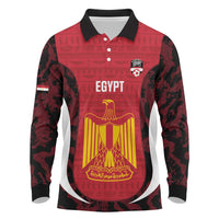 Custom Egypt Football Long Sleeve Polo Shirt 2026 Go Pharaohs Ancient Egyptian Pattern - Wonder Print Shop
