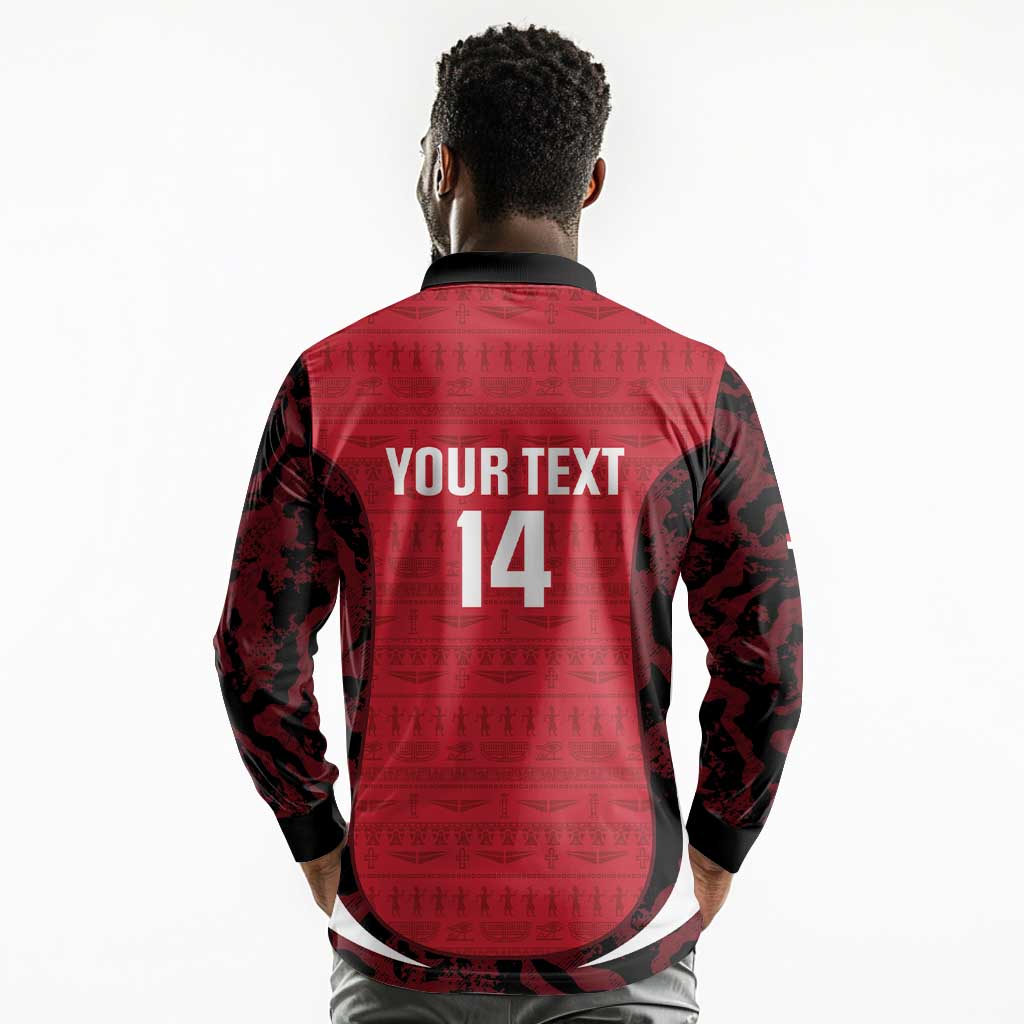 Custom Egypt Football Long Sleeve Polo Shirt 2026 Go Pharaohs Ancient Egyptian Pattern - Wonder Print Shop