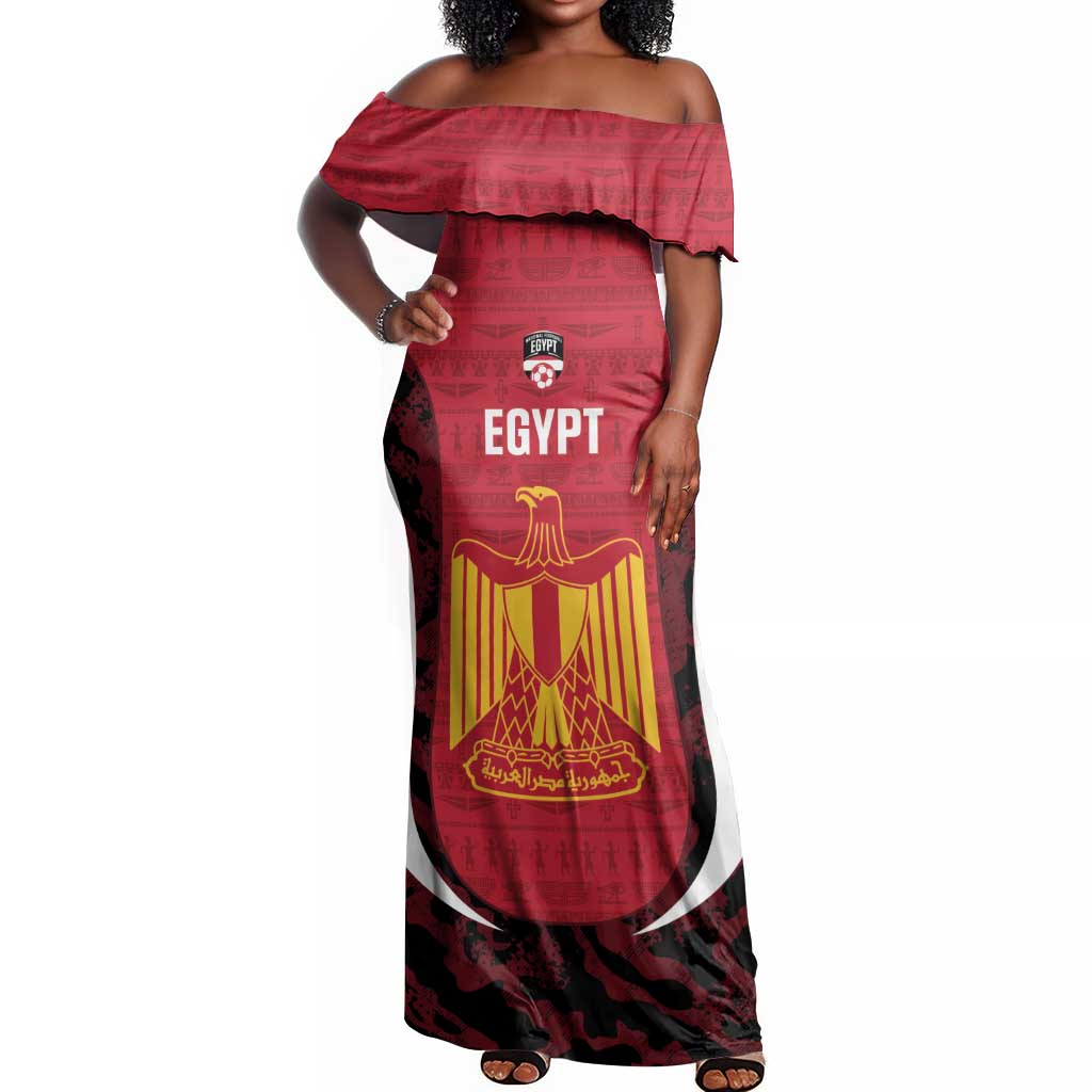 Custom Egypt Football Off Shoulder Maxi Dress 2026 Go Pharaohs Ancient Egyptian Pattern - Wonder Print Shop