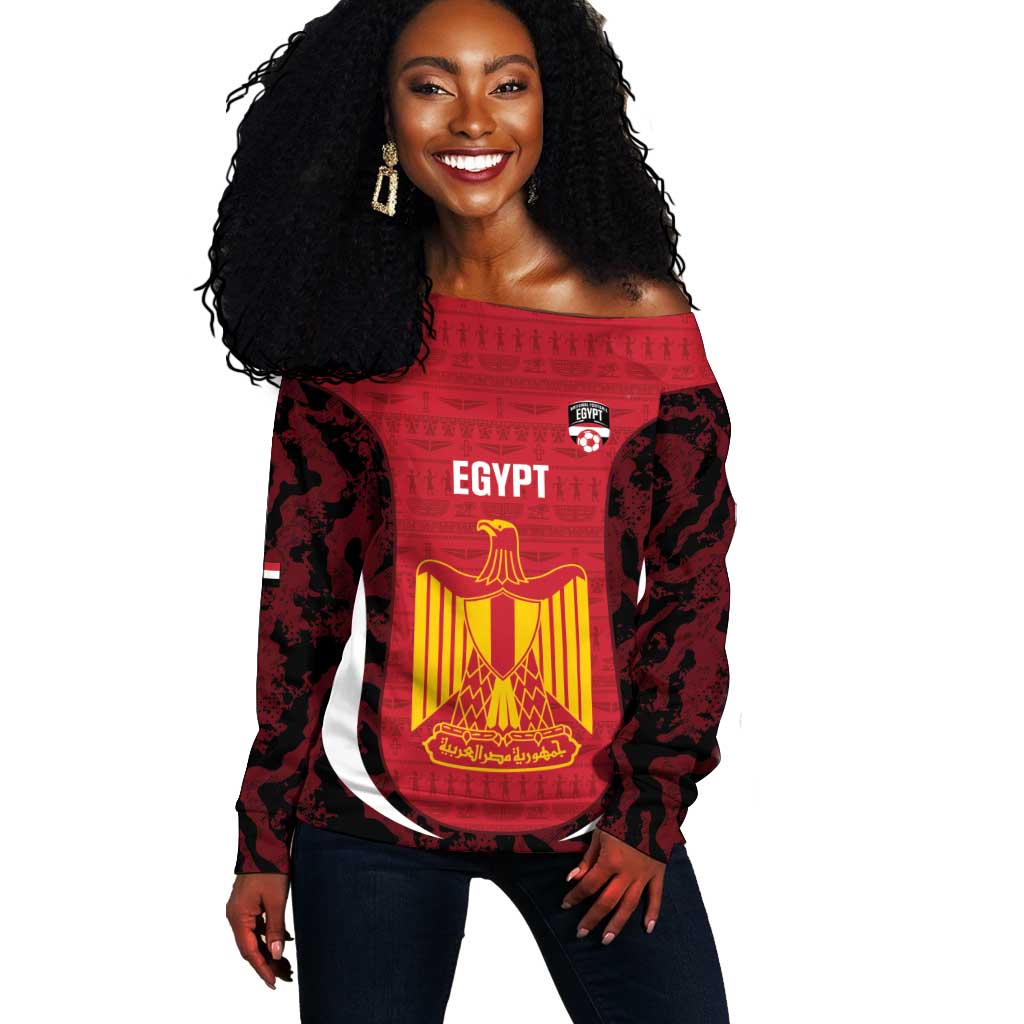 Custom Egypt Football Off Shoulder Sweater 2026 Go Pharaohs Ancient Egyptian Pattern - Wonder Print Shop