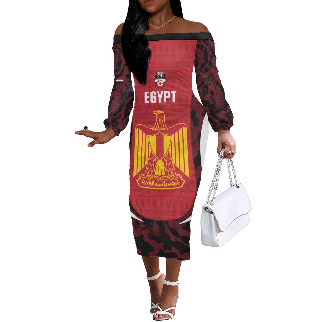 Custom Egypt Football Off The Shoulder Long Sleeve Dress 2026 Go Pharaohs Ancient Egyptian Pattern - Wonder Print Shop