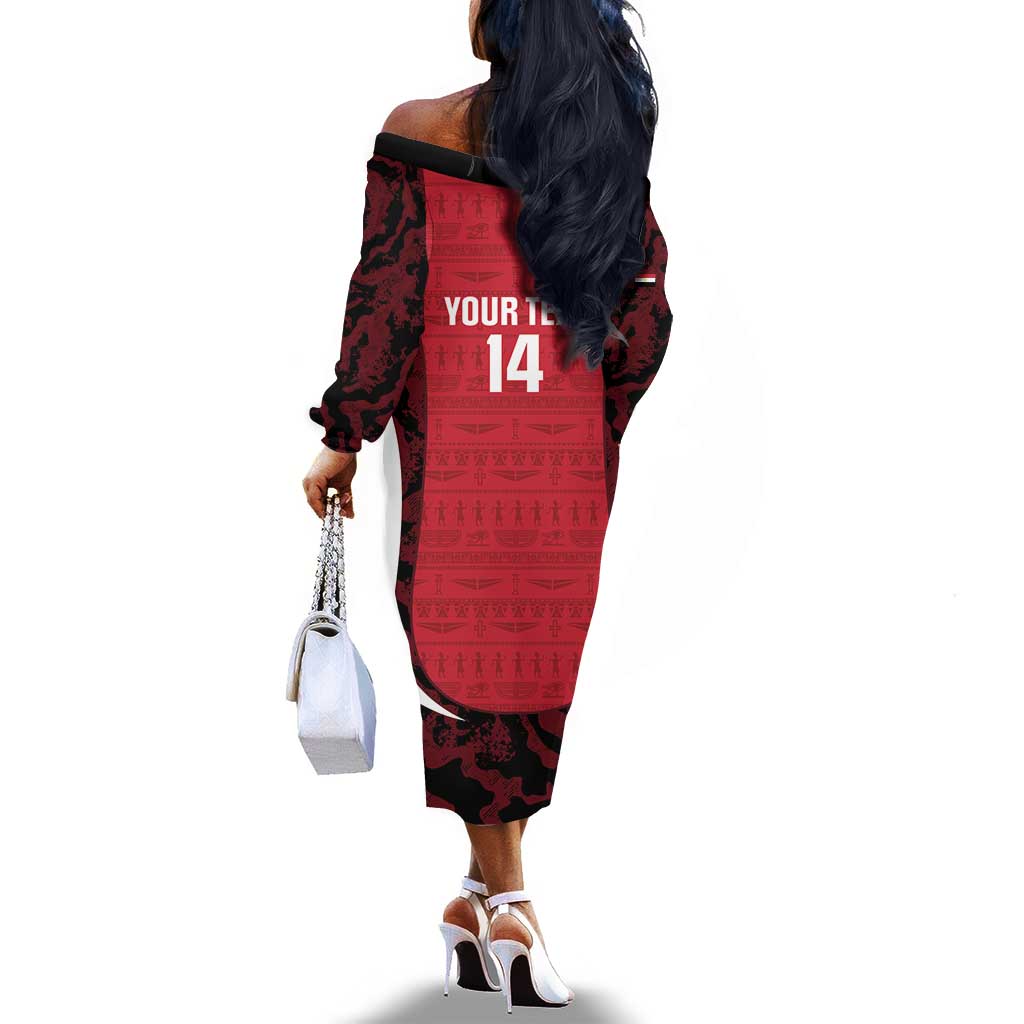 Custom Egypt Football Off The Shoulder Long Sleeve Dress 2026 Go Pharaohs Ancient Egyptian Pattern - Wonder Print Shop