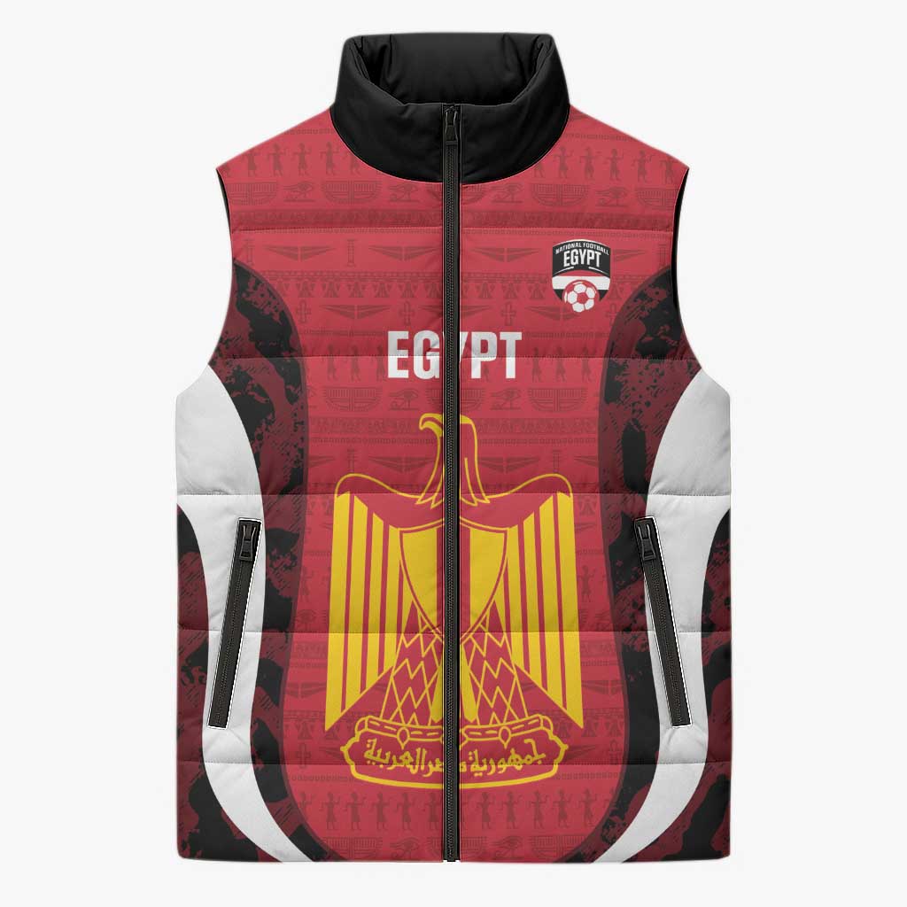 Custom Egypt Football Sleeveless Puffer Jacket 2026 Go Pharaohs Ancient Egyptian Pattern - Wonder Print Shop