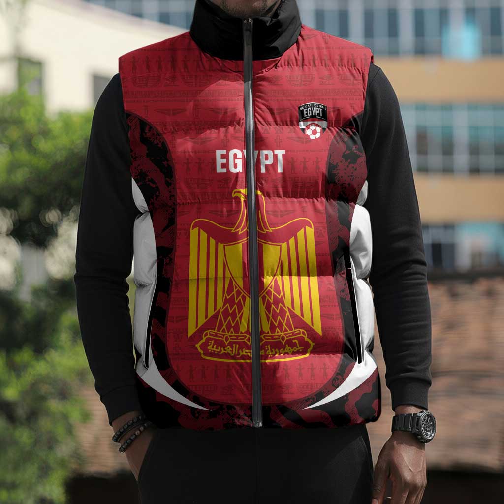 Custom Egypt Football Sleeveless Puffer Jacket 2026 Go Pharaohs Ancient Egyptian Pattern - Wonder Print Shop