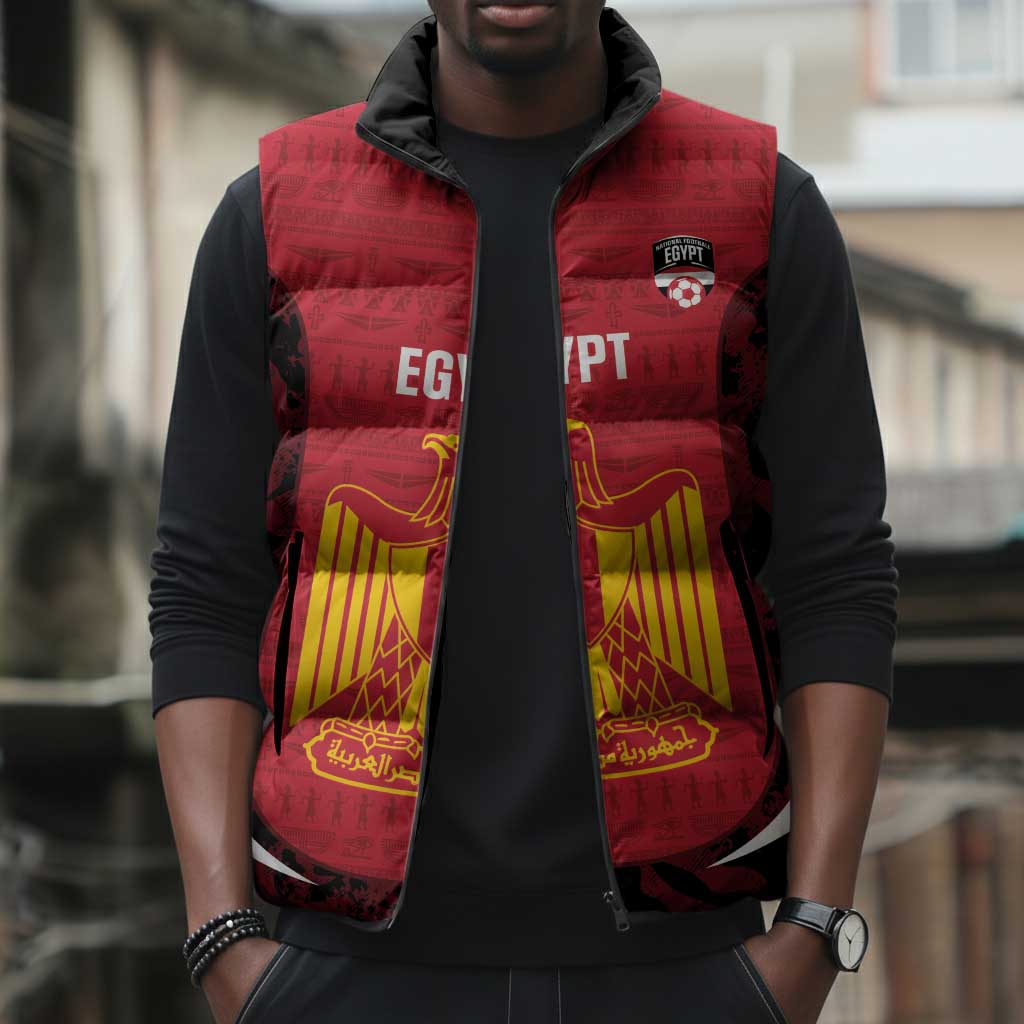 Custom Egypt Football Sleeveless Puffer Jacket 2026 Go Pharaohs Ancient Egyptian Pattern - Wonder Print Shop