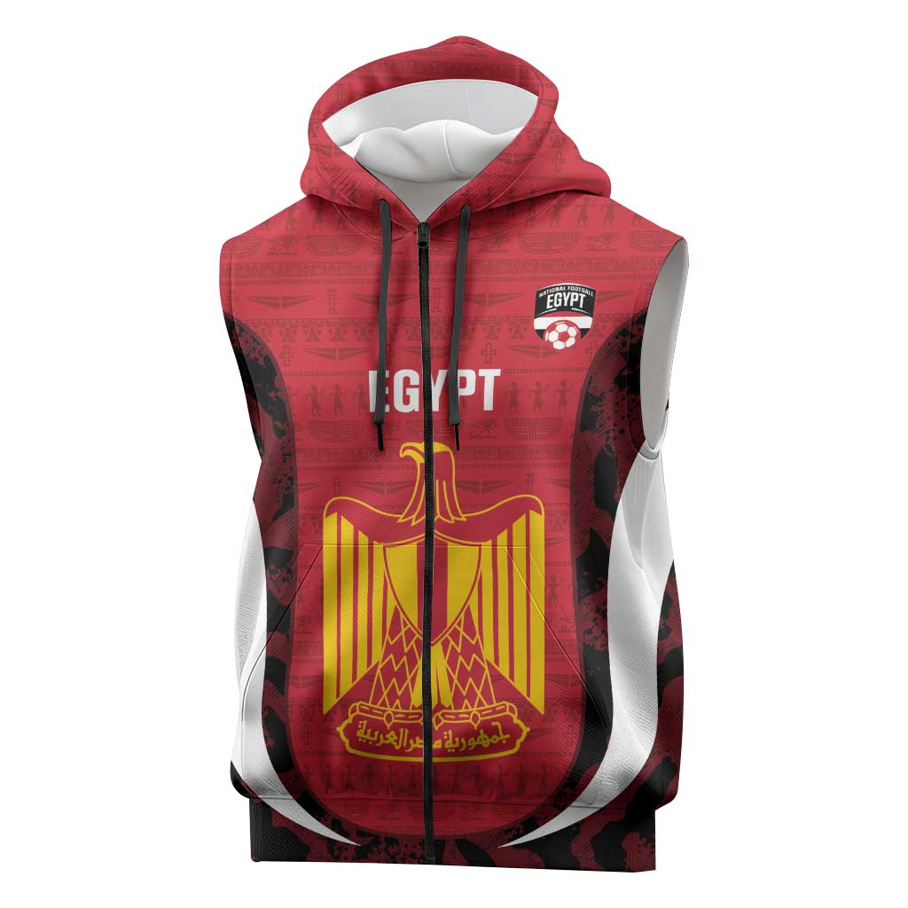 Custom Egypt Football Sleeveless Zip Hoodie 2026 Go Pharaohs Ancient Egyptian Pattern - Wonder Print Shop